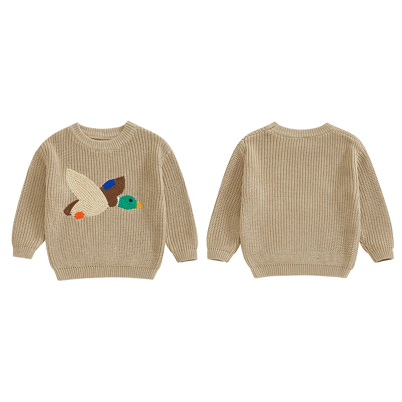 FOCUSNORM Pullover für Kleinkinder, 0–3 Jahre, Mädchen und Jungen, 5 Farben, lässig, Enten-Stickerei, warm, gestrickt, lange Ärmel, Strickwaren – Detail 5