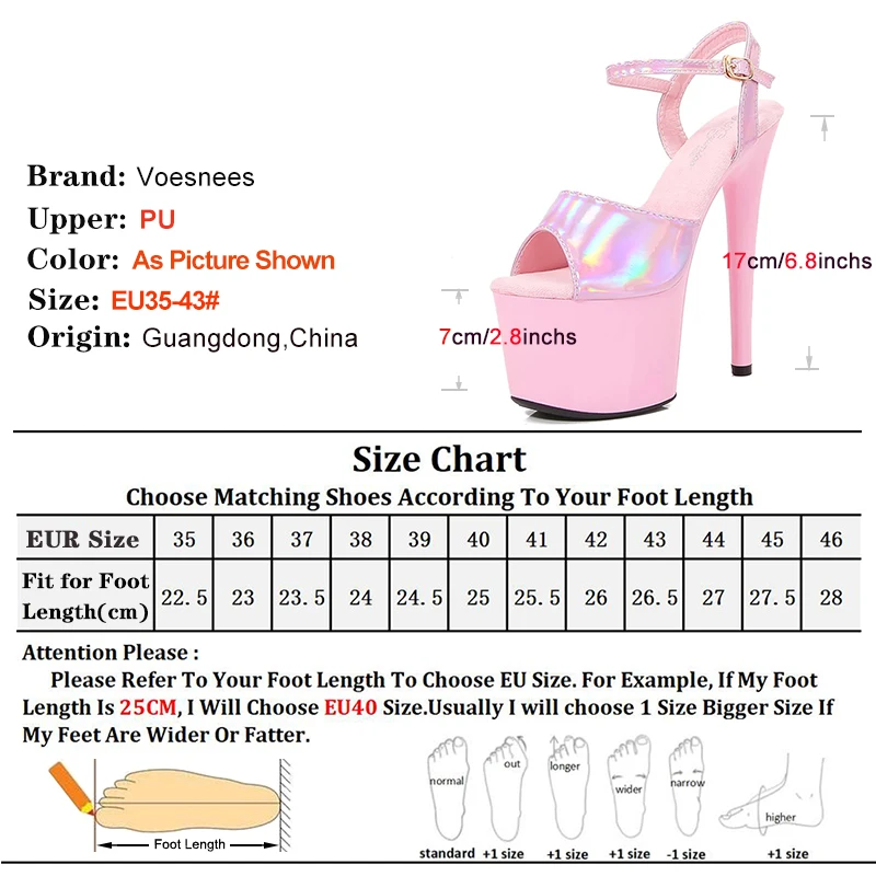 Sexy 17cm High Heeled Women Sandals Peep Toe Platform Sandals Women Shiny Laser Leather Buckle Strap Stiletto Pole Dance Shoes