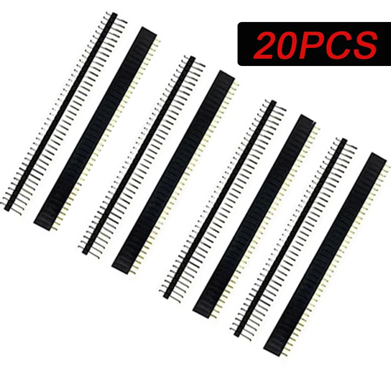 20 Pcs 2.54 Breakable Pin Header JST Connector Strip For DIY Kit 10 Pairs 40 Pin 1x40 Single Row Male And Female