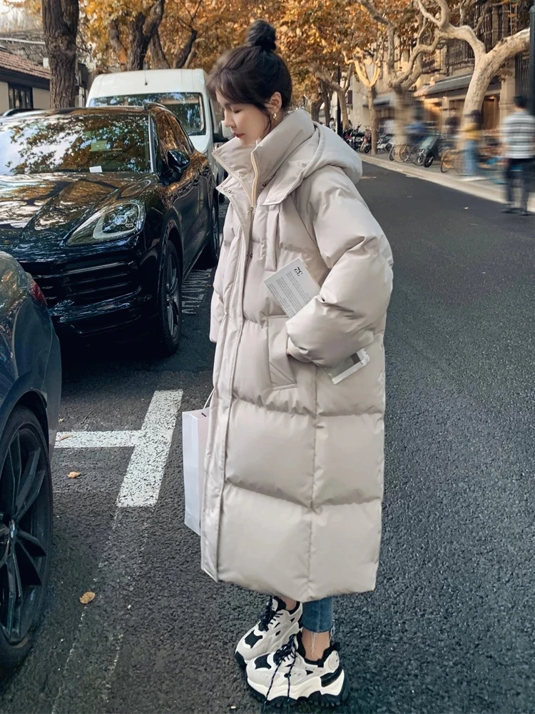 Veste d'hiver 2025 nouveau manteau Long vers le bas vestes en coton coréen lâche mode coréenne manteau à bulles Buggy à capuche Parkas vêtements d'extérieur pour femmes