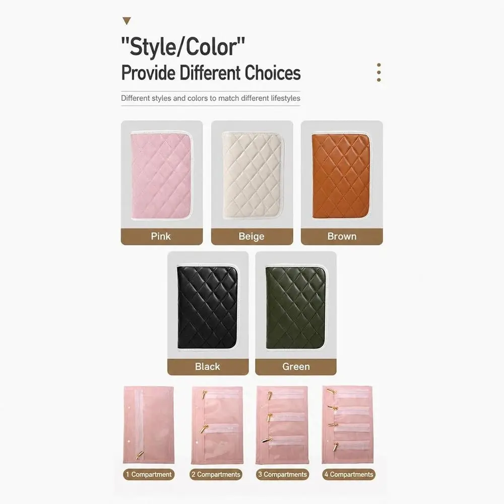 PU Leather Jewelry Storage Book Clear Pockets Quilted Jewelry Organizer Case Dust Resistant Five Inner Pages Binder Display