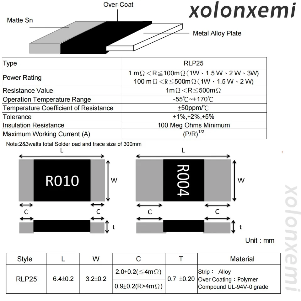 10Pcs 2512 SMD Alloy Resistance 1% 1W Current Sensing Resistor 6432 1mR 2mR 7mR 10mR 15mR 20mR 25mR 50mR 100mR 500mR Metal Foil