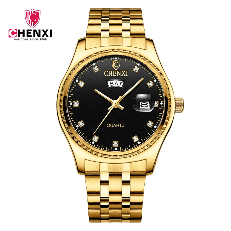 Chenxi-reloj analógico de acero inoxidable para hombre y mujer, accesorio de pulsera de cuarzo resistente al agua con calendario, complemento masculino de marca de lujo de estilo informal, ideal para regalo, 8204a