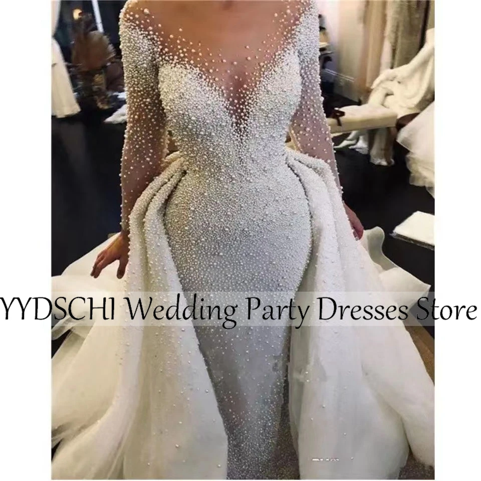 

Luxury Wedding Dresses 2023 Bridal Dresses Gown V-Neck Sexy Beading Dress White Mermaid/Trumpet Backless Long Sleeve For Women