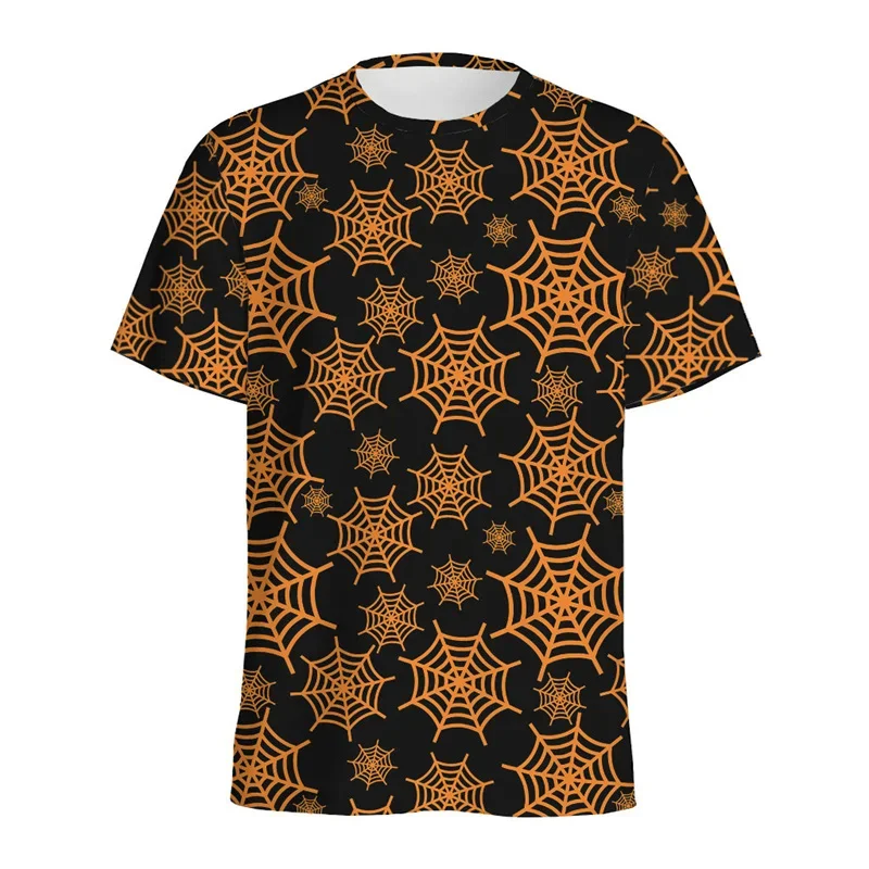 Halloween Spider Web Graphic T-shirt For Men 3D Printed Cobweb T Shirts Summer Casual Street Short Sleeves Round Neck Tee Tops