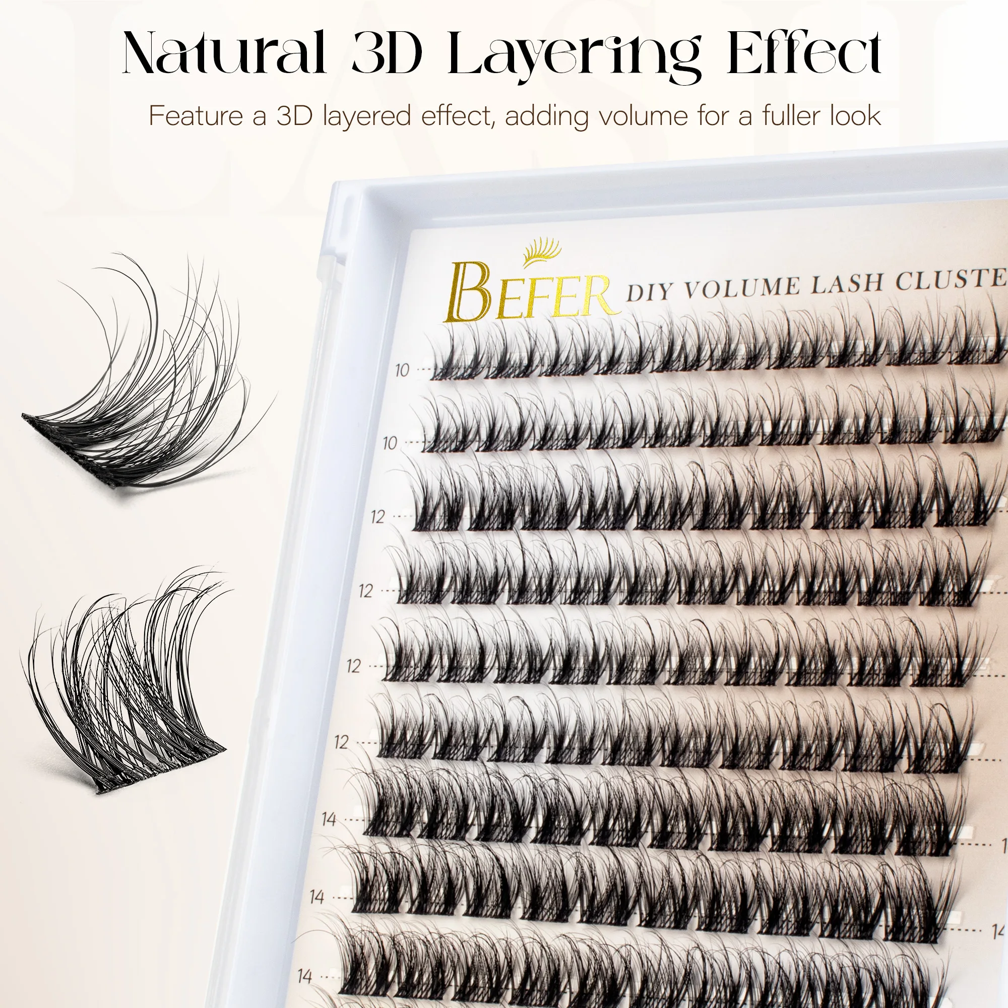 Befer Natural Lashes Clusters D Curl Fluffy Cluster Lashes 10-16mm Hight Quality Soft Super Thin Band False Eyelashes Makeup view 4