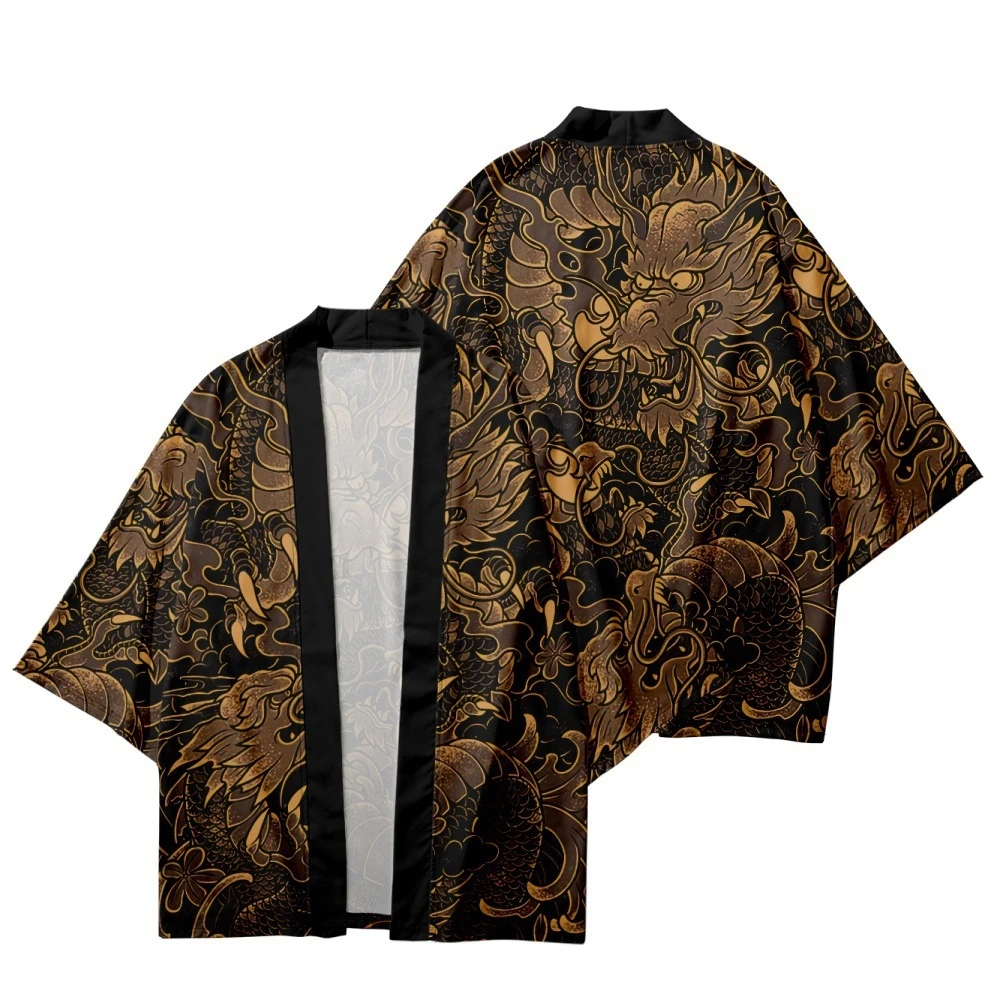 Traditional Samurai Kimono Men Japanese Anime Dragon Print Cosplay Haori Female Women Cardigan Yukata Shirt Summer Robe