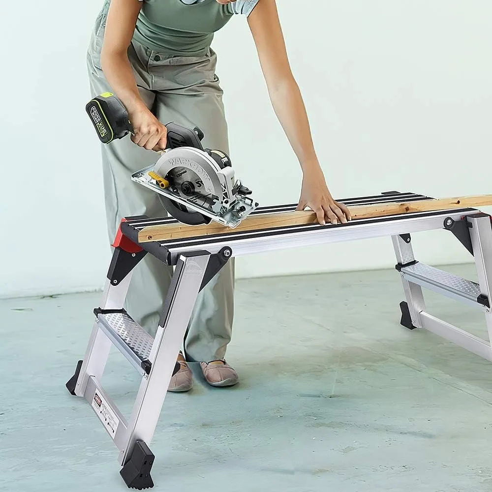 Aluminum Work Platform Large Size Step Stool Folding Portable Work Bench with Non-Slip Mat Capacity 660 LBS Heavy Duty