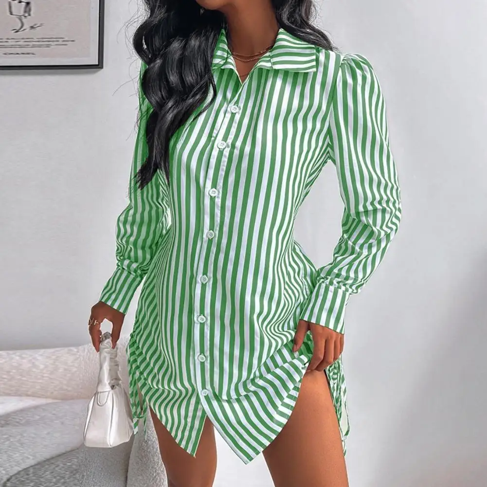 Loose Fit Shirt Skirt Stylish Women's Shirt Dresses with Side Drawstring Pleated Details in Striped Print Summer Wardrobe for A