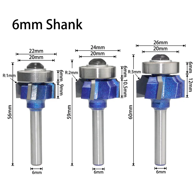 6/8mm Shank 4 Flutes Router Bit Set Woodworking Milling Cutter R1 R2 R3 Trimming Knife Edge Wood Drilling Bits High Quality