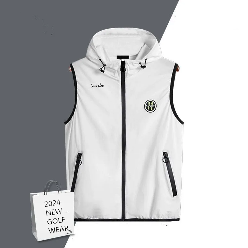 Fashion Men's Golf jacket Vest sleeveless hooded man Golf Coats Elastic fast dry outdoors sport Golf Clothing Men golf Waistcoat