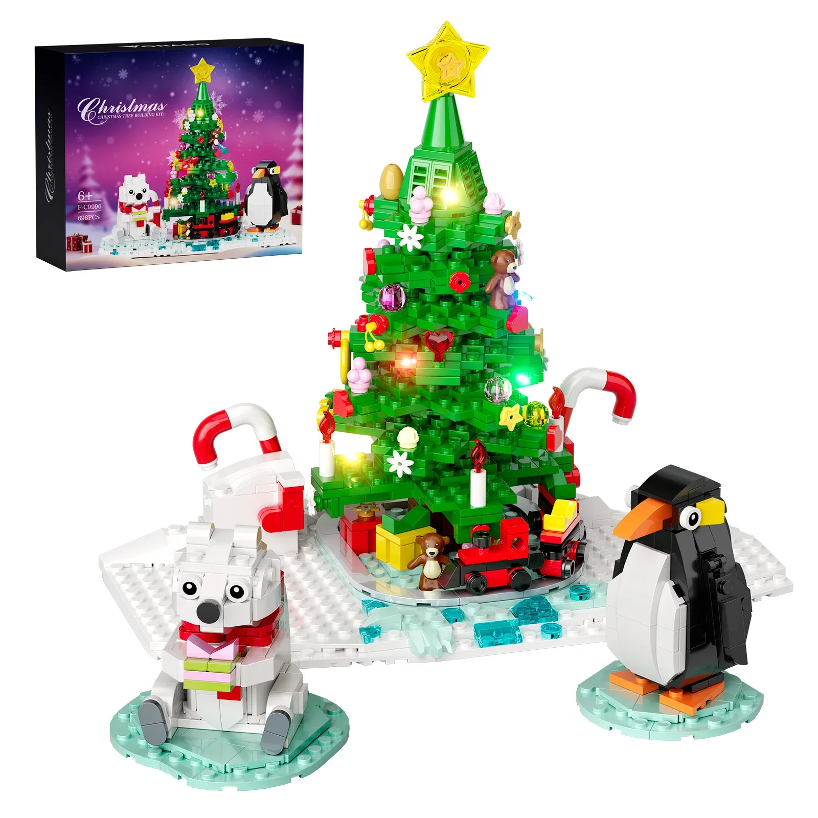 MOC Christmas Tree and Penguin Snowman Model Building Block Set with Lighting Kit Winter Limited Edition Christmas Gifts