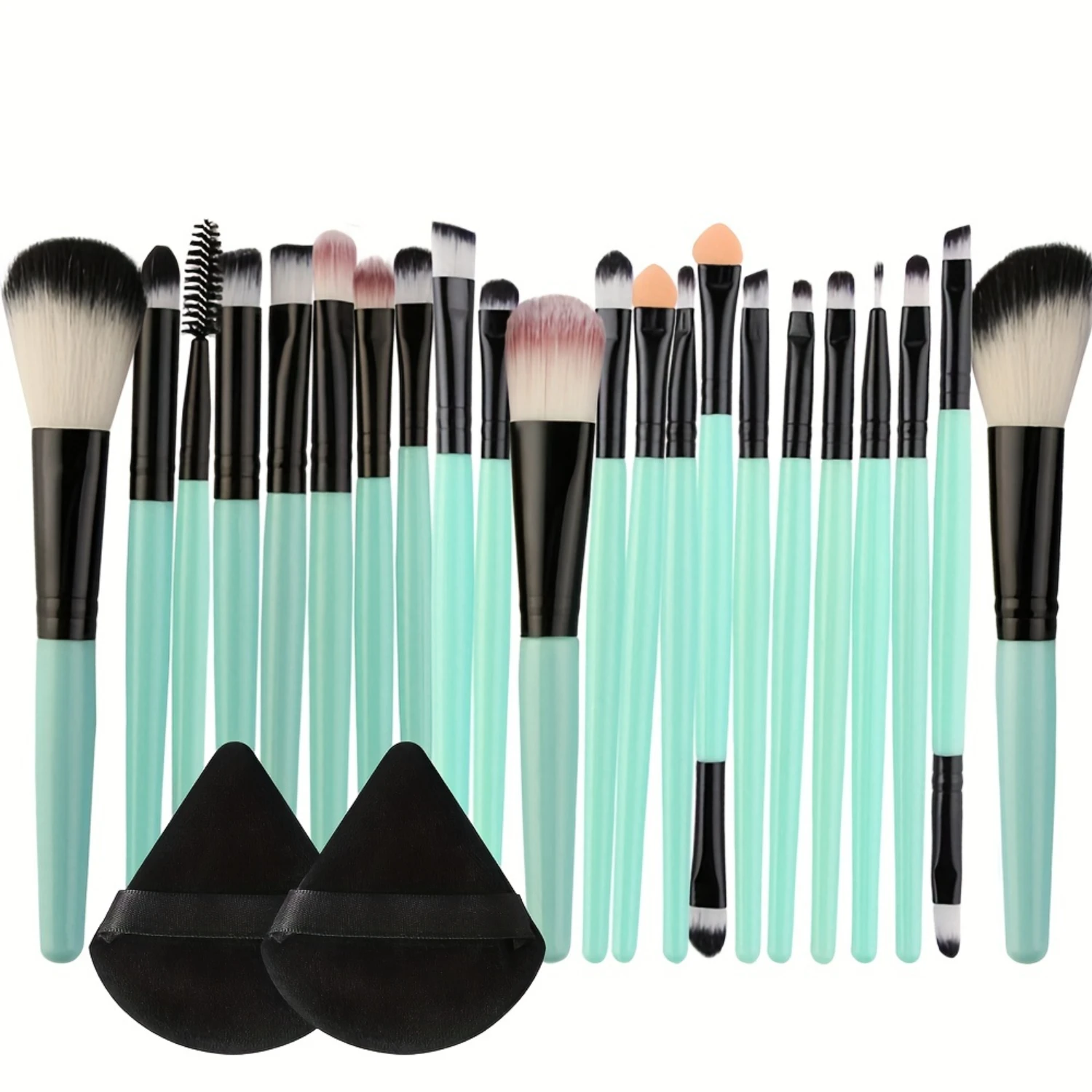 22-Piece Makeup Brush Set + 2 Triangle Puffs - Premium Nylon Bristles, Multi-Functional, Foundation, Powder, Concealers, Eye Sha