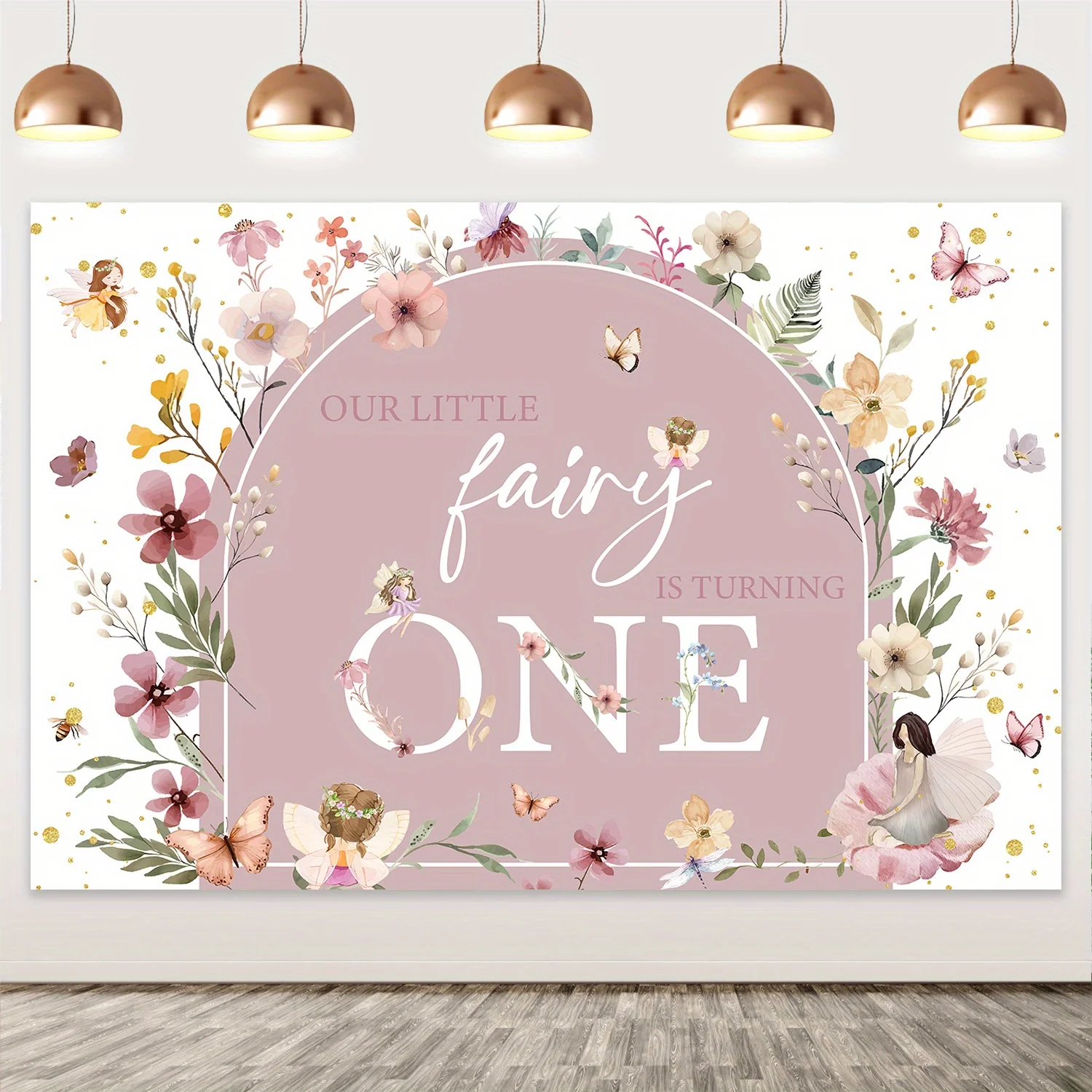 Fairy First Birthday Celebration Background cloth - Bohemian butterfly and floral pattern