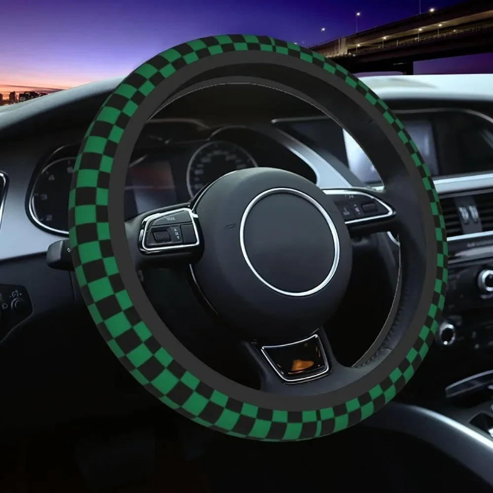 2024 New Wheel Steering Protector Checkerboard Auto Car Steering Wheel Cover Plaid Universal 37-38cm Steering Wheel Protector