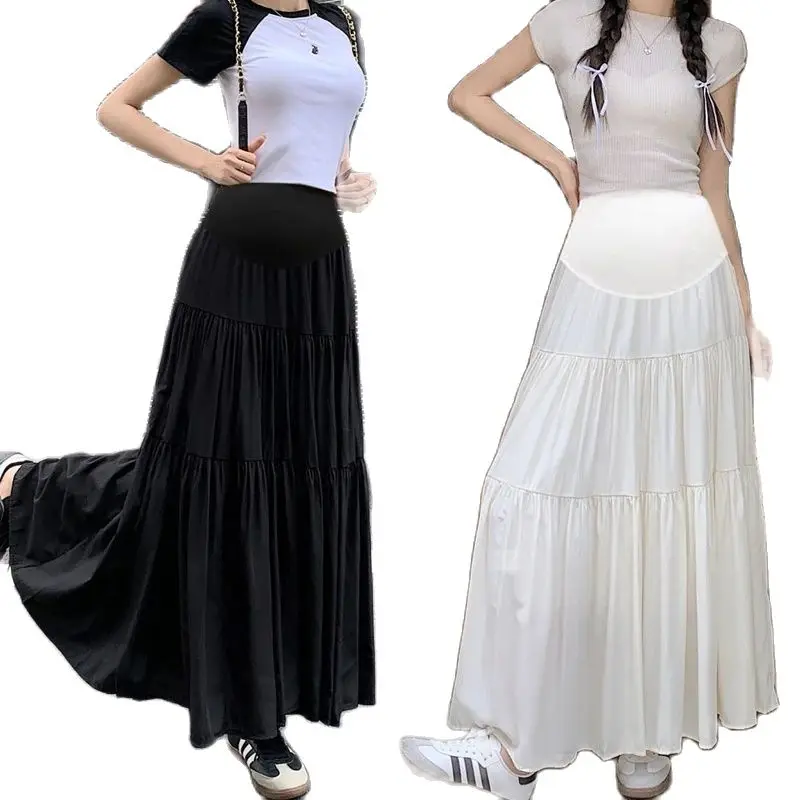 Pregnant Woman Skirts for Summer Long Loose Design High Waist Patchwork Maternity Ball Gown Skirt Tall Pregnancy Pleated Skirts