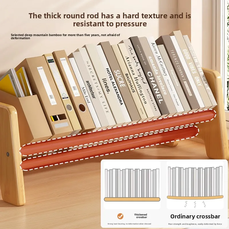 Bamboo Home Desktop Bookshelf Small Kids Book Rack Window Shelf Organizer Vertical Storage
