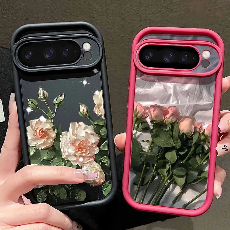 Oil Painting Rose Flowers Case For Google Pixel 10 9 8 7 Pro 8A 7A Pixel 9 10 Pro XL Shockproof Solid Color Silicone Phone Cover - Image 2