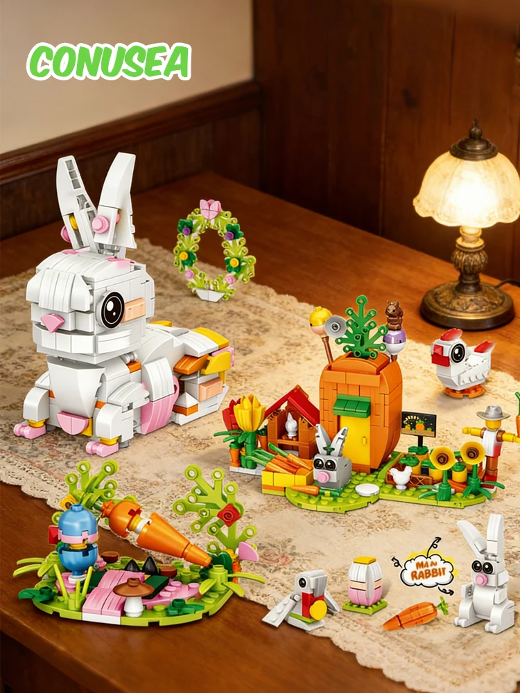 Micro blocs de construction en forme de lapin, mini briques, modèle d'animal, jouets éducatifs DIY pour enfants, cadeaux de Pâques et d'anniversaire pour enfants