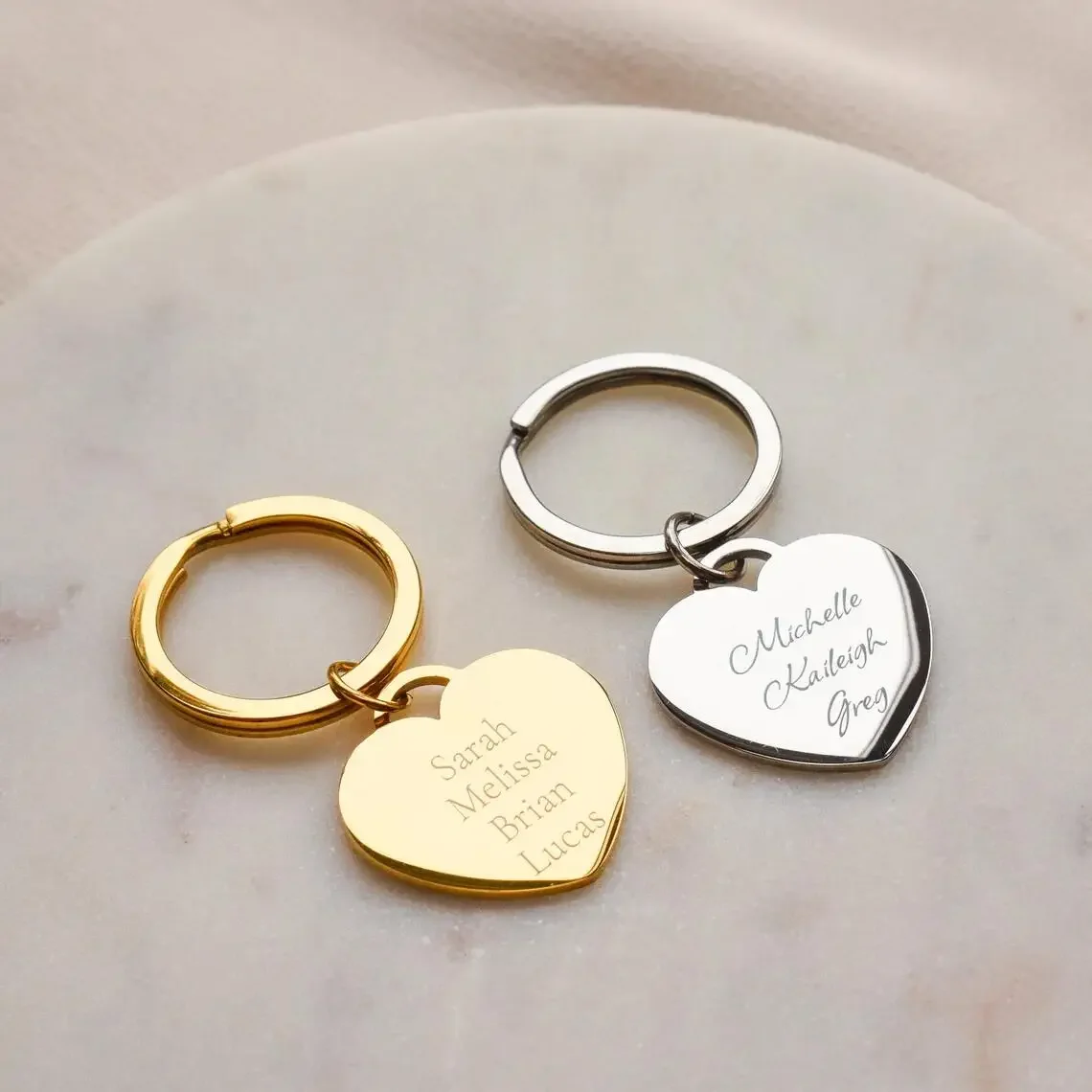 

Personalized Keychain Heart Round Tag Gold Silver Stainless Steel Polished Women Custom Name Key Ring Engraved Keyring