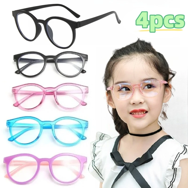 4PCS Kinder Anti-blau Licht Brillen Ultra Licht Rahmen Computer Runde Rahmen Schutz Tragbare Brillen Brille Spektakel