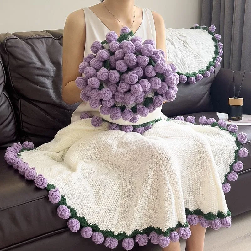 Rose Bouquet Blanket Valentine's Day Gift for Girlfriend, Lace Shawl, Rose Blanket Office Nap Blanket Sofa Blanket, Shawl