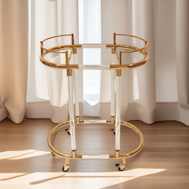 

Restaurant light luxury trolley rack movable golden dining car integrated tea cabinet glass side cabinet wine cart