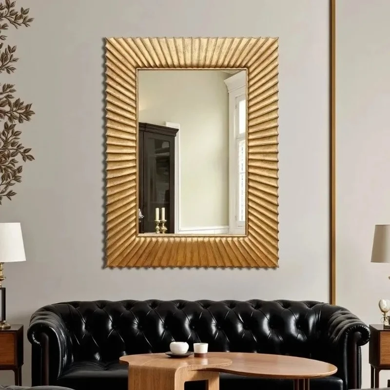 B567 B56  Retro Square Bathroom Mirror  Style Bedroom Wall-Mounted Vanity Makeup Mirror Light Luxury Decorative Mi