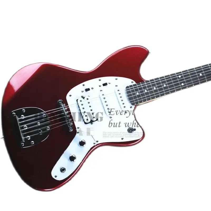 Metal Red Electric Guitar Jag Guitar Basswood Body Maple Neck Vintage Tuners White Pickguard Tailpiece