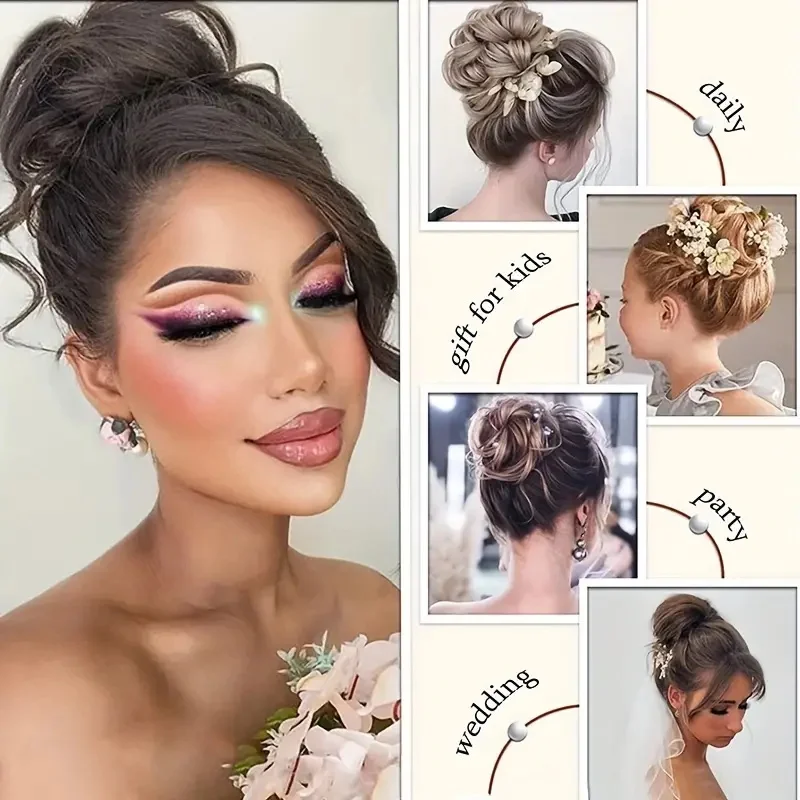 كعكة الشعر الاصطناعية الفوضوية Chignon Updo مخلب كليب الشعر التمديد قصيرة مجعد متموجة أسود شقراء هيربيسي للنساء #5