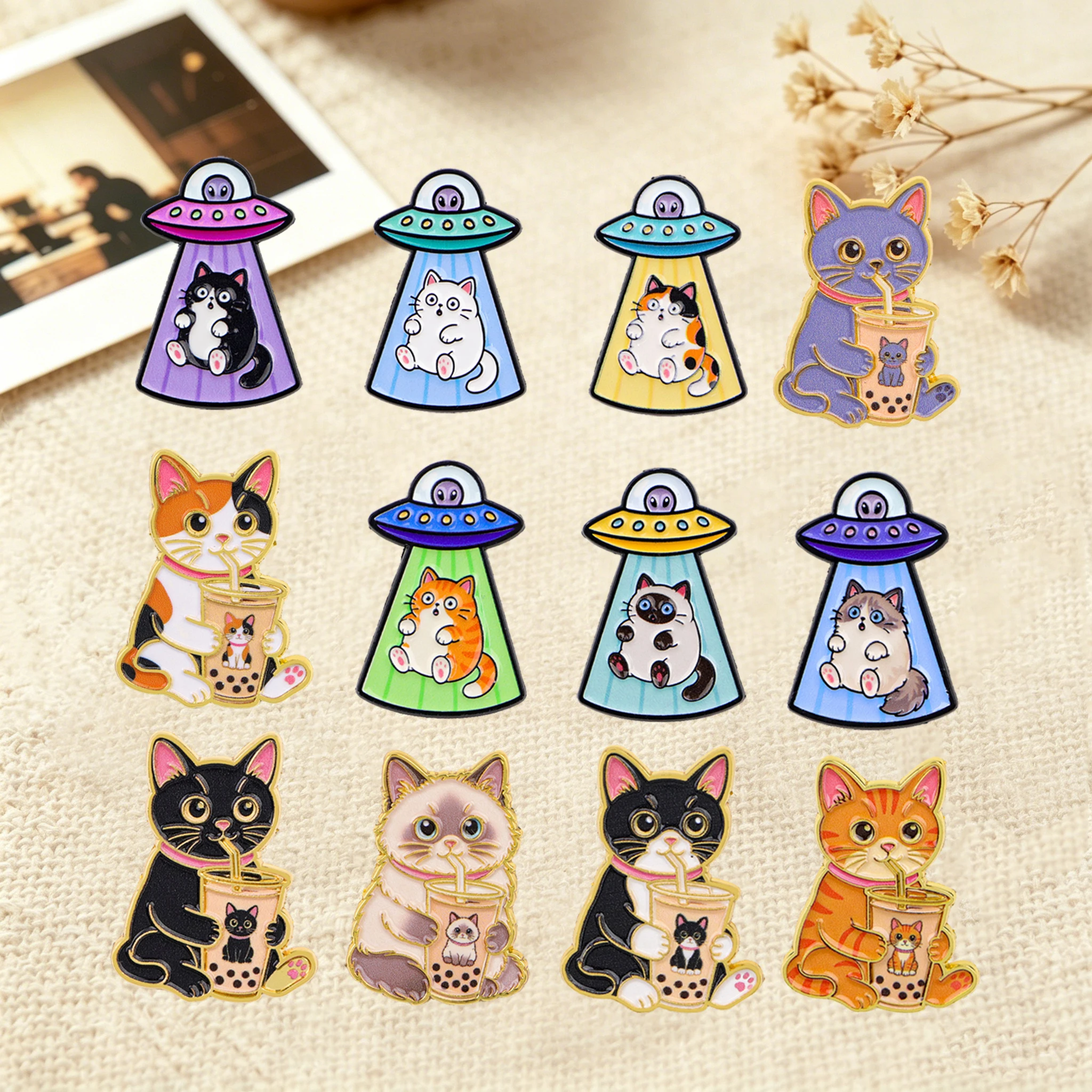 Women'S Accessories Clothing - Kawaii Alien UFO Cat Enamel Pin