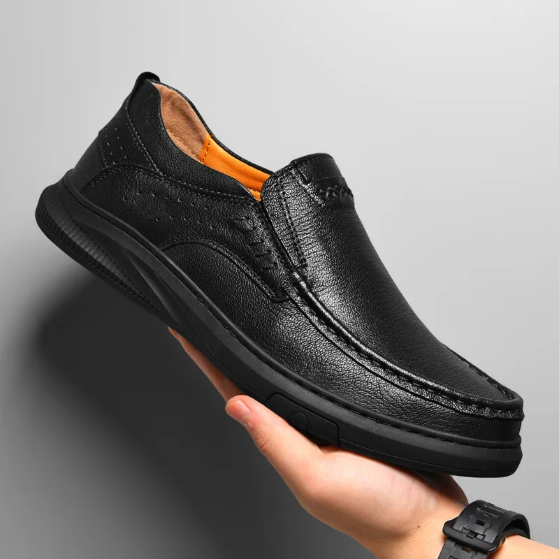 Top-grade cowhide spring-summer casual men's loafers, slip-on trendy shoes