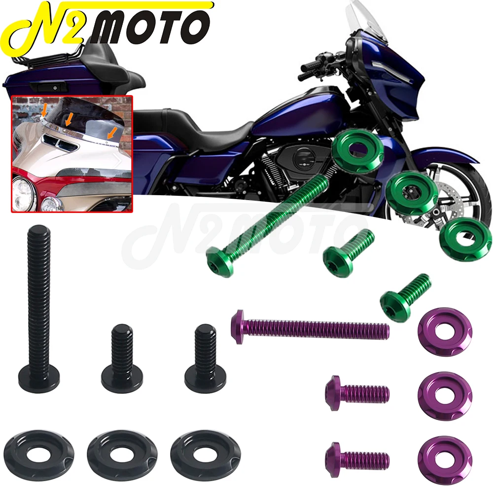 Colorful Motorcycle Windscreen Bolts Set Replacement For Harley Touring Street Glide Ultra Limited 14‑23 Windshield Mount Screws