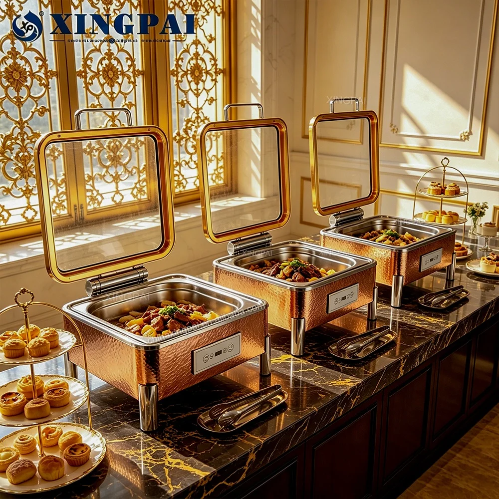 Hotel Buffet Equipment Stainless Steel Temperature Control Chafing Dish 6L Chafing Dishes For Wedding