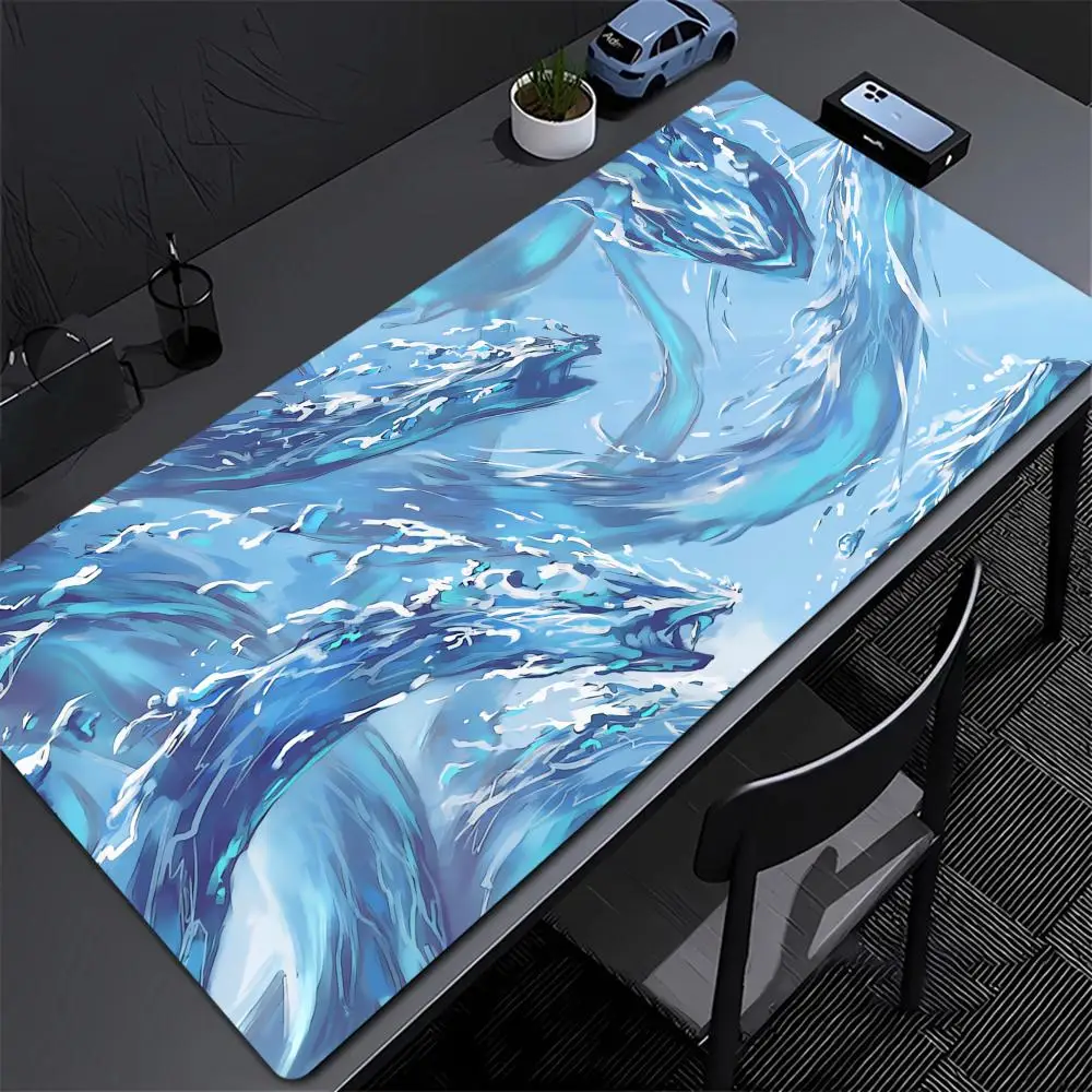 

Коврик для игровой мыши в стиле аниме, большой коврик для мыши с прошитыми краями, дизайн с рисунком синей водной занавески, коврик для клавиатуры XXL