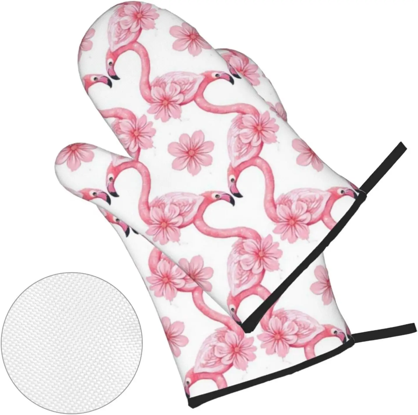 4 قطع من قفازات فرن طيور النحام الاستوائية والحاملي، قفاز فرن المطبخ مع حاملات الأواني، قفازات غير قابلة للانزلاق حرارة عالية #3