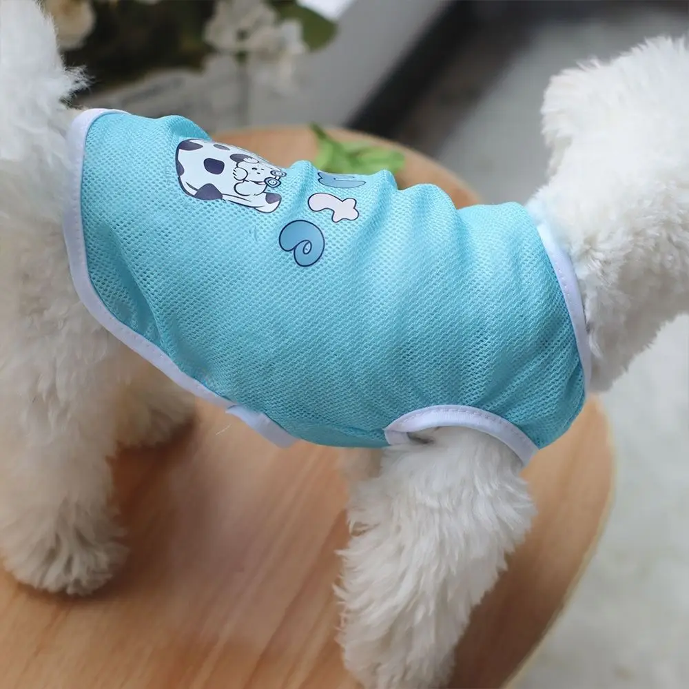 Cute Breathable Pet Mesh Vest Cartoon Pattern Thin Dog Summer Clothes Soft Cat Sunscreen Vest Medium and Large Dogs