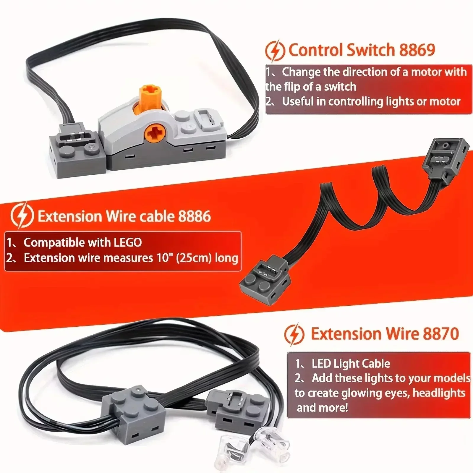 MOC bouwstenen technische onderdelenset met servomotor, draadloze afstandsbediening, accubak en lichtset