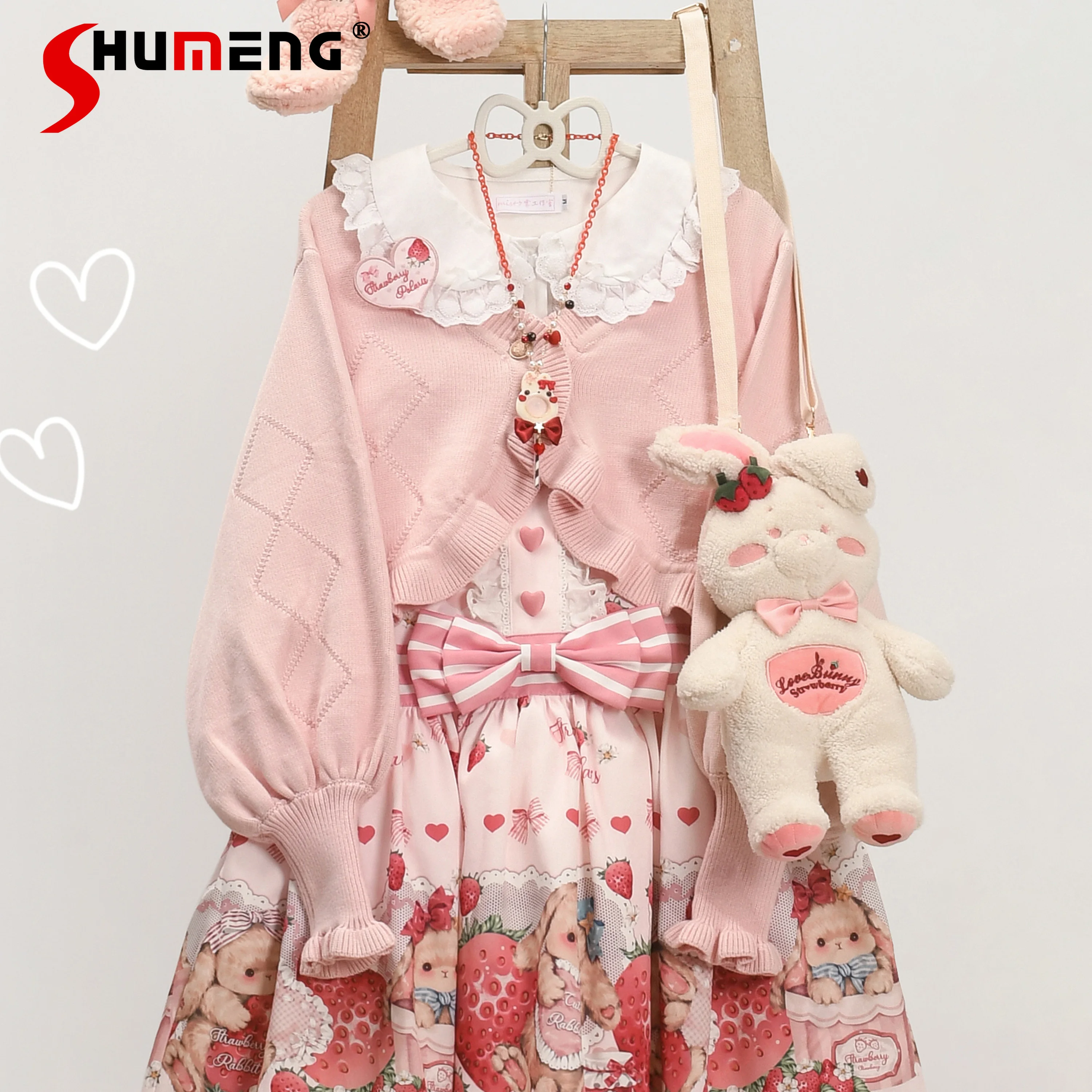 

Japanese Soft Girls Lolita Knitted Cardigan Spring and Autumn New Women's Sweet Cute V-neck Knitted Jacket Women's Knitwear Top