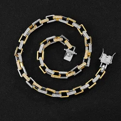 Bling Square Cuban Box Chain 5a Cubic Zirconia Full Iced Out Choker Necklace Gold Silver 2tone Color Micro Paved Short Jewelry