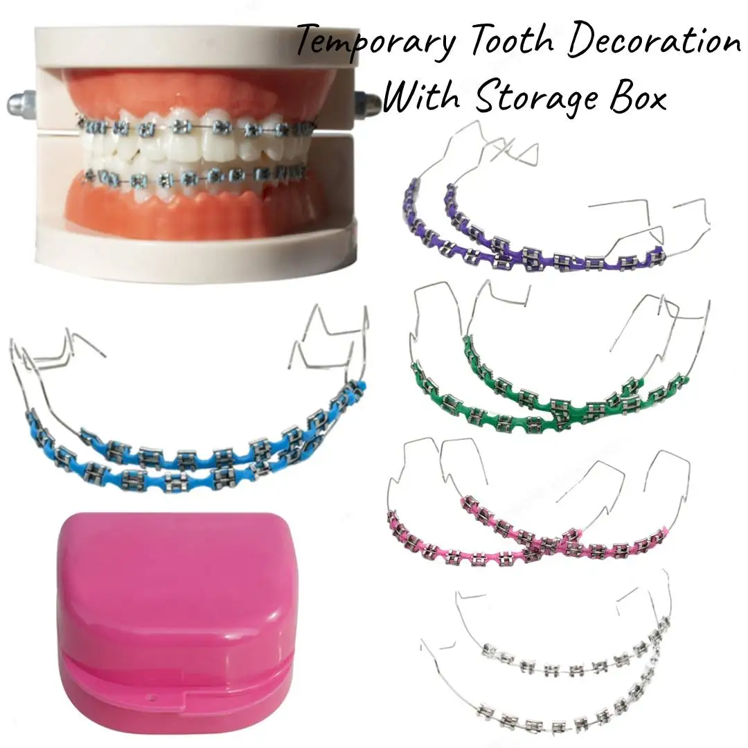 

2 шт. модные брекеты красочные временные украшения для зубов с металлическими проводами металлический кронштейн ортодонтическая лигатура галстуки высокого качества