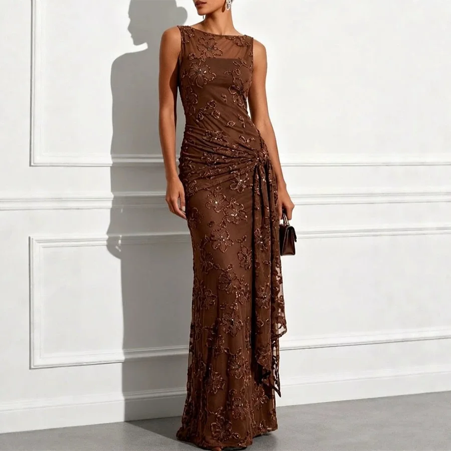 2026 Spring/summer. New Jacquard Machine Stretch Sleeveless Clothes Ins Slim-fit Party Tie-waist Clothes Birthday Dress Luxury