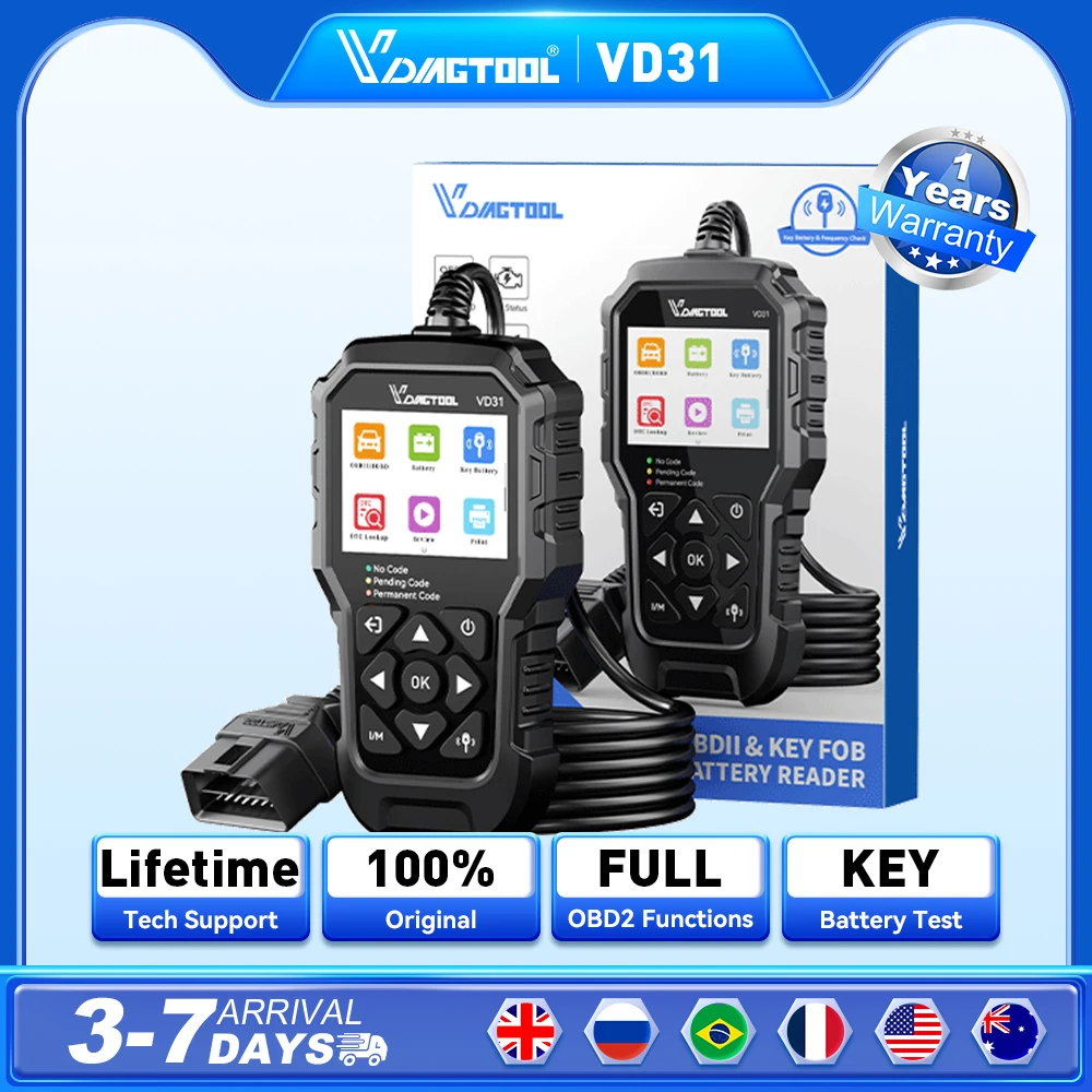 VDIAGTOOL VD31 Car Fault Code Reader Key Battery Tester Accurate Engine Diagnostic Scanner Tool Read & Erase Fault Code View