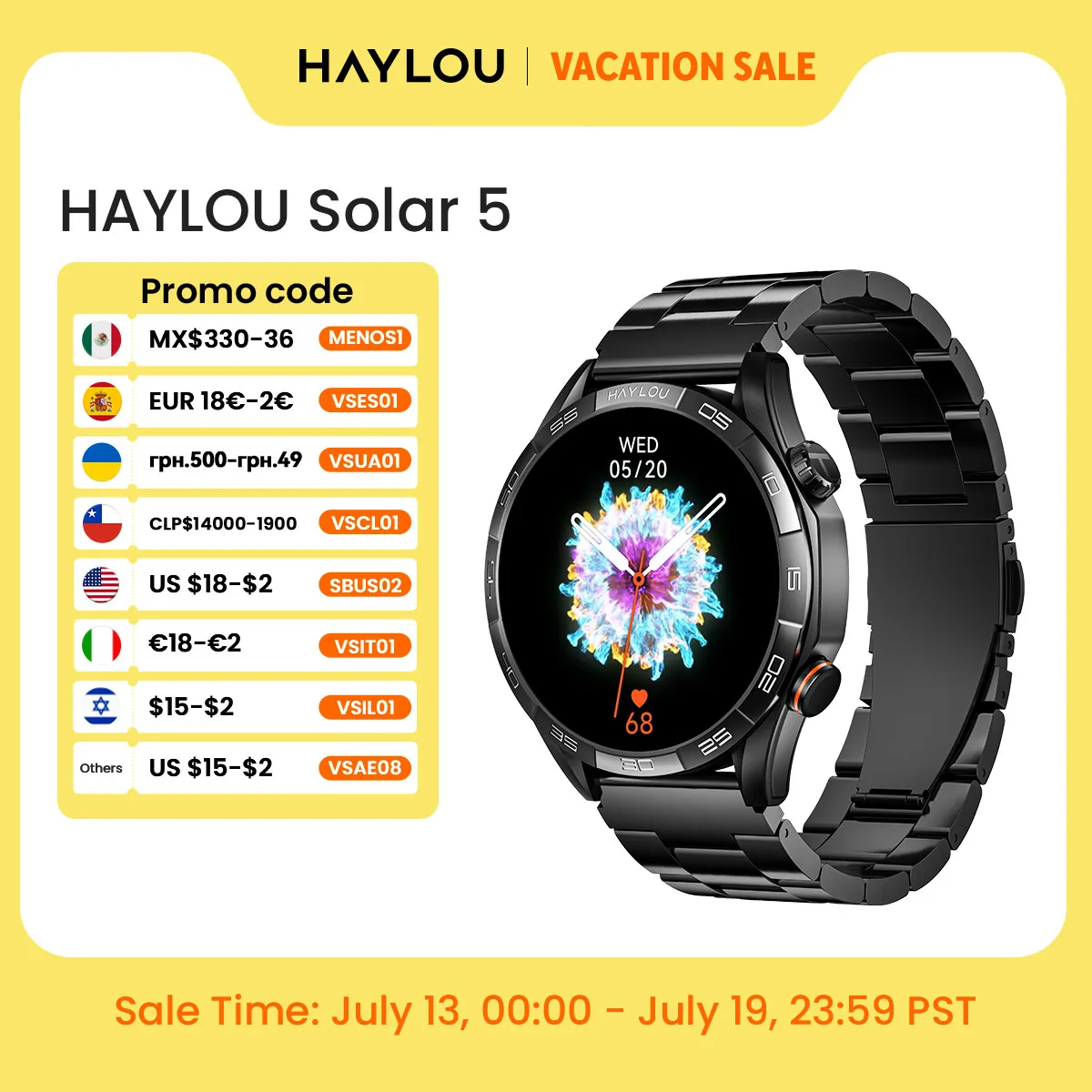 HAYLOU Solar 5 음성 통화 스마트 워치 1.58'' AMOLED 디스플레이 60Hz 스마트 시계 음성 지원 남성용 ...