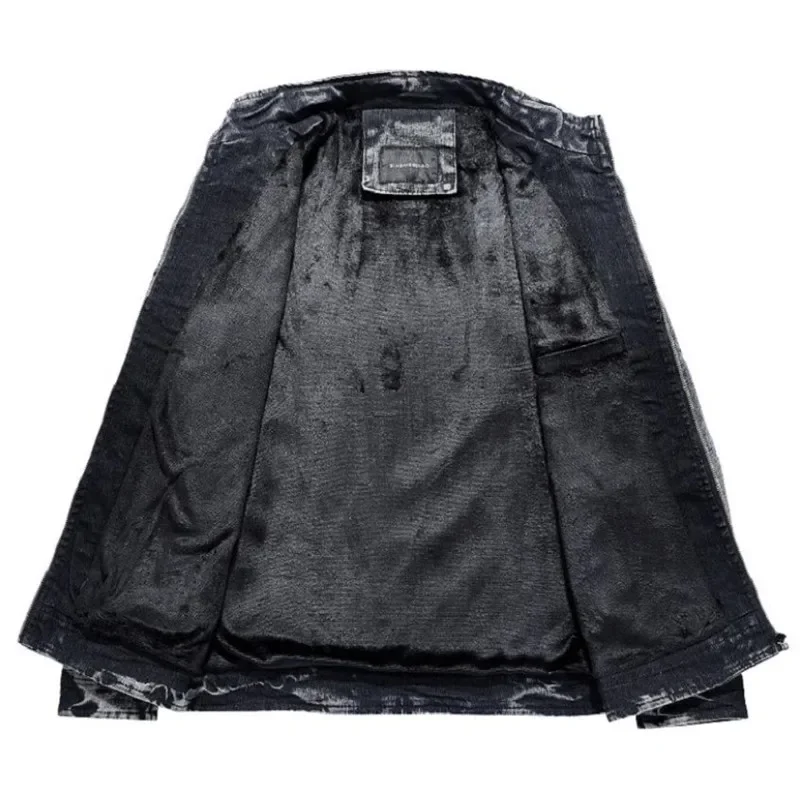 Denim Jacket Men\'s Winter Plus Velvet Warm Jeans Coat Fashion Classic Retro Slim Denim Jacket Casual Denim Men Clothing S-3XL