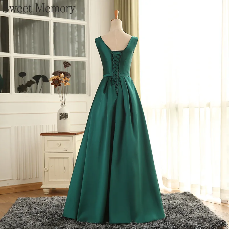 D4110 Aangepaste groene satijnen op maat gemaakte gelegenheidsjurken Sweet Memory vloerlengte vrouwen formele vestidos sexy lange elegante jurken