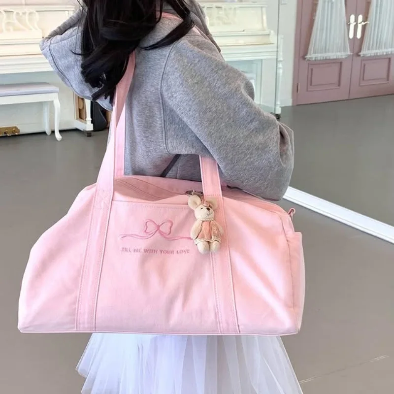 

2025 New Large Tote Bag with Cute Embroidery Bow Casual Versatile Shoulder Underarm Bag for Women Lightweight Handheld Purse