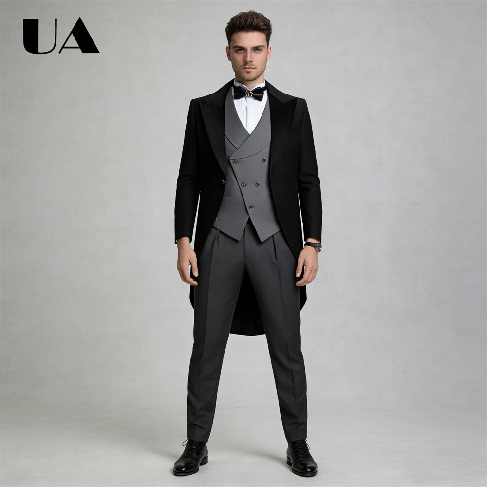 

Men's 3-Piece Costume Suit Set, Long Tailcoat Vest Pants Slim Fitting Suit Attire for Formal Evening Prom Dresswear for Big Man