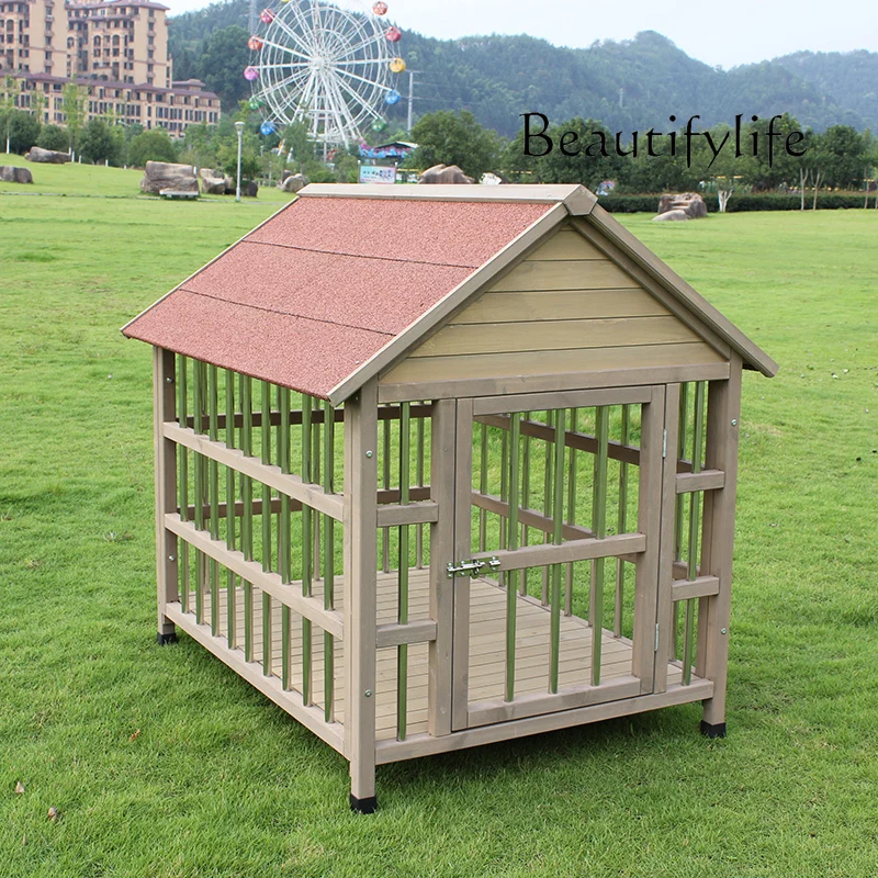 

Outdoor waterproof solid wood stainless steel anti-corrosion kennel rainproof large dog house golden retriever kennel small hous