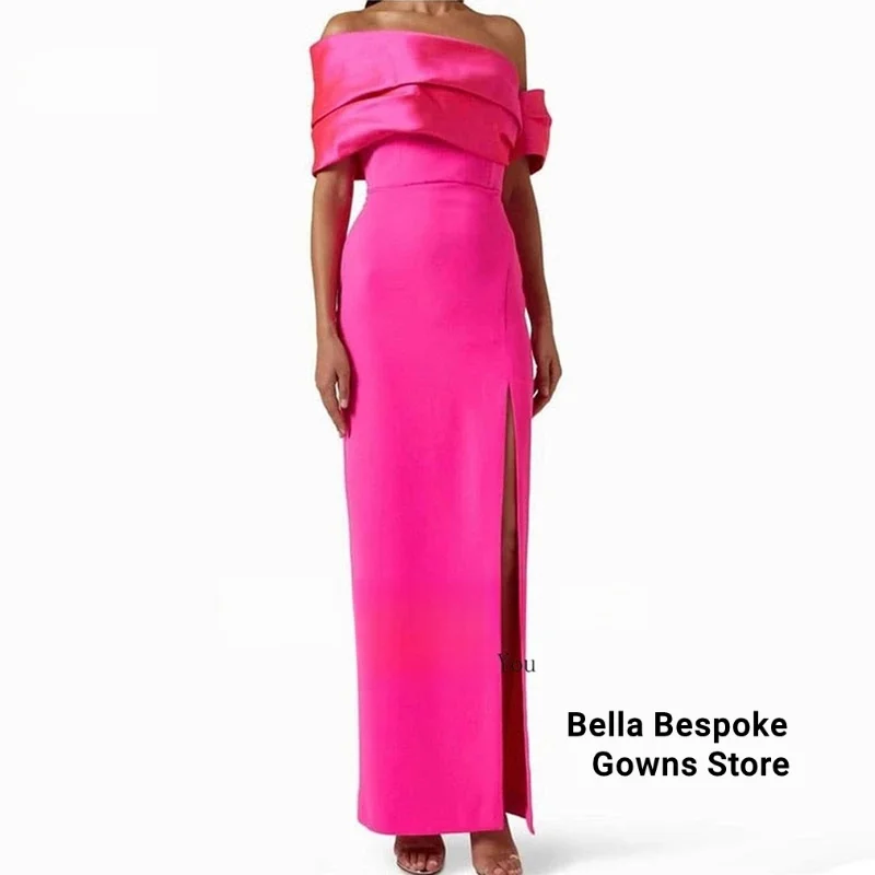 

Dubai Evening Dresses For Women Hot Pink Off The Shoulder Elegant Prom Gowns Customized Split Formal Party Dress Event